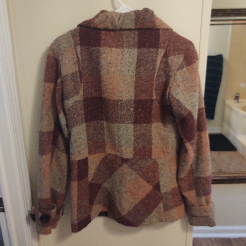 Nick & Mo Wool Rose Tan Plaid Pea Coat - Picture 2 of 5